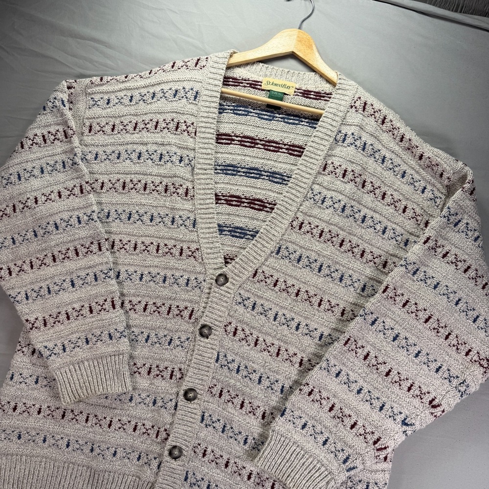 Vintage St Johns Bay Grandpa Cardigan Sweater Men XL Gray Button Made in USA 90s - Picture 1 of 9